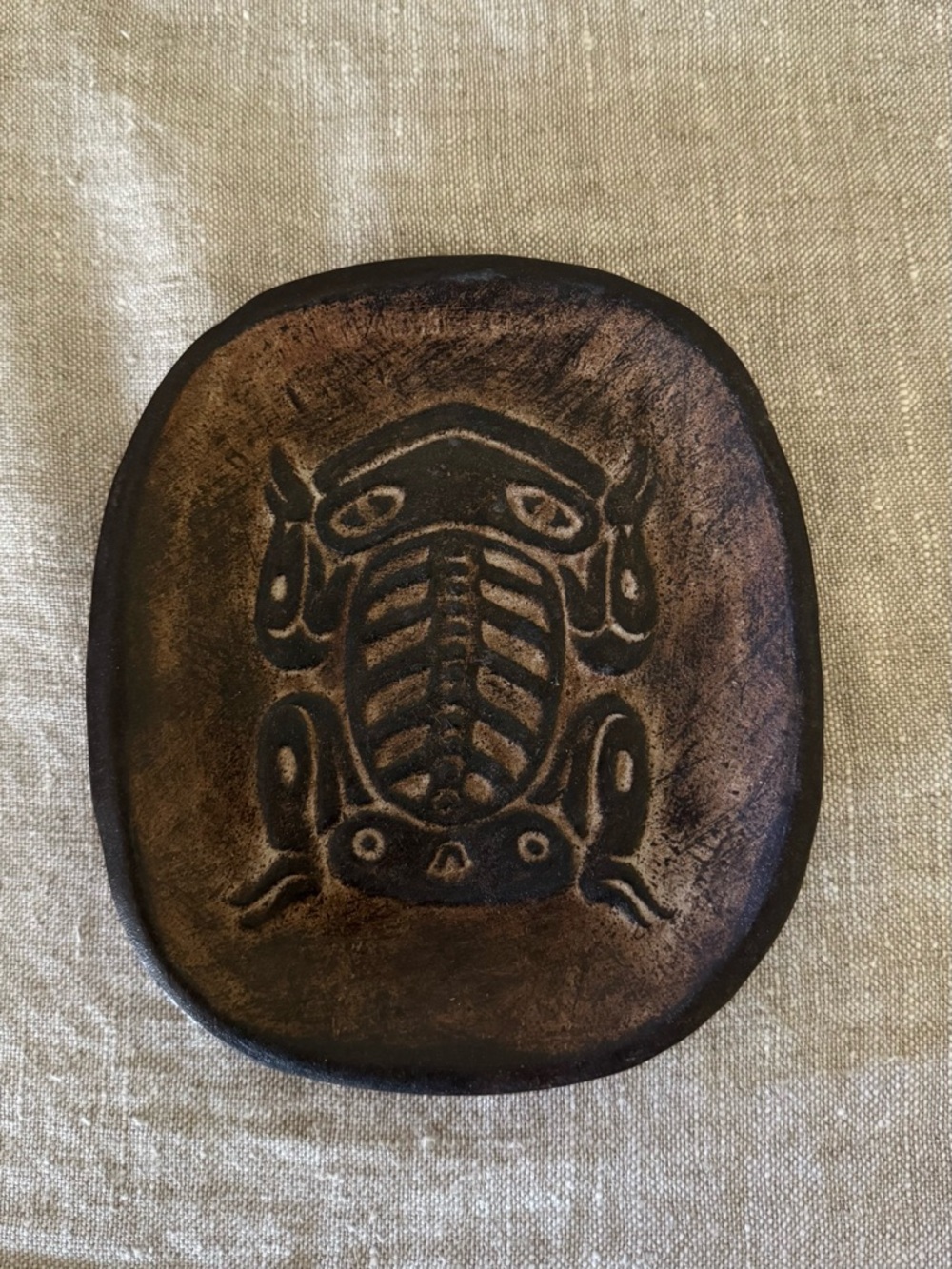 vintage 70s Haida Frog pottery dish Ruth Meechan